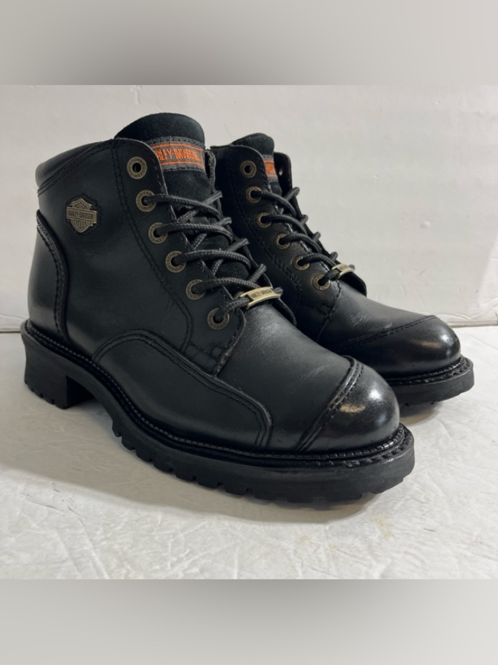 Harley-Davidson Women's "Sonia" Black Leather Lace-Up Motorcycle Boots w/box